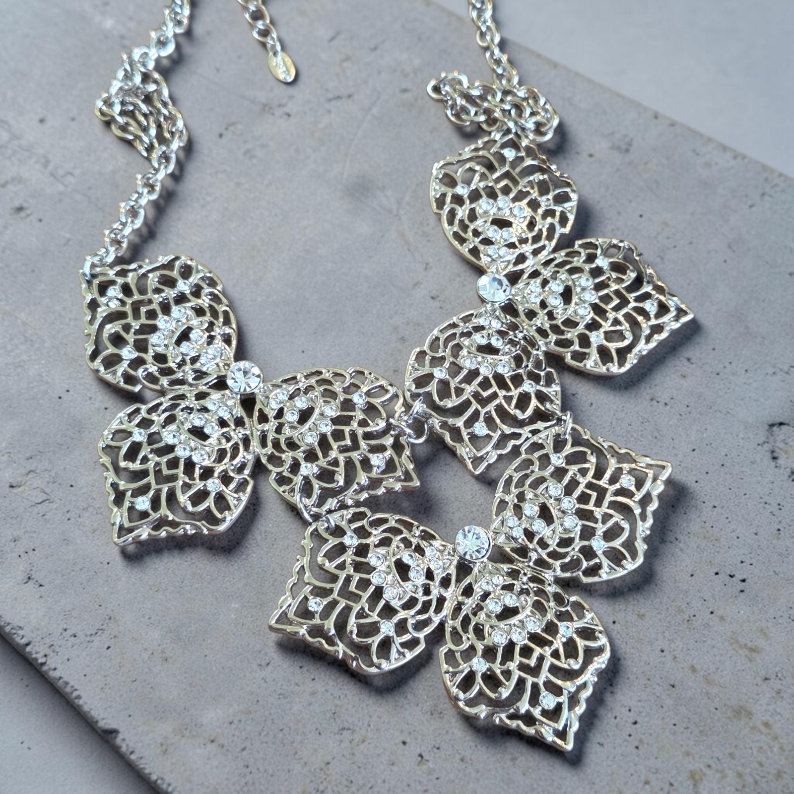 Oasis Signed Gold Tone Necklace | 41–48cm | Filigree Crystal Bib | Statement
