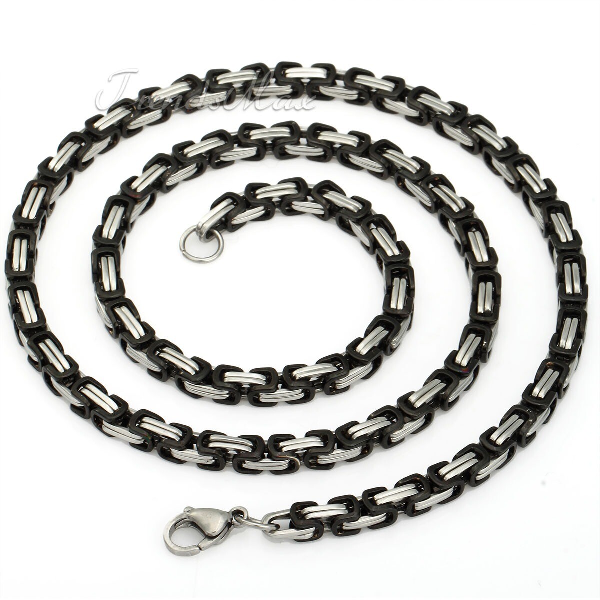 20-30″ Black&Silver Mixed Byzantine Box Link Necklace Stainless Steel Mens Chain