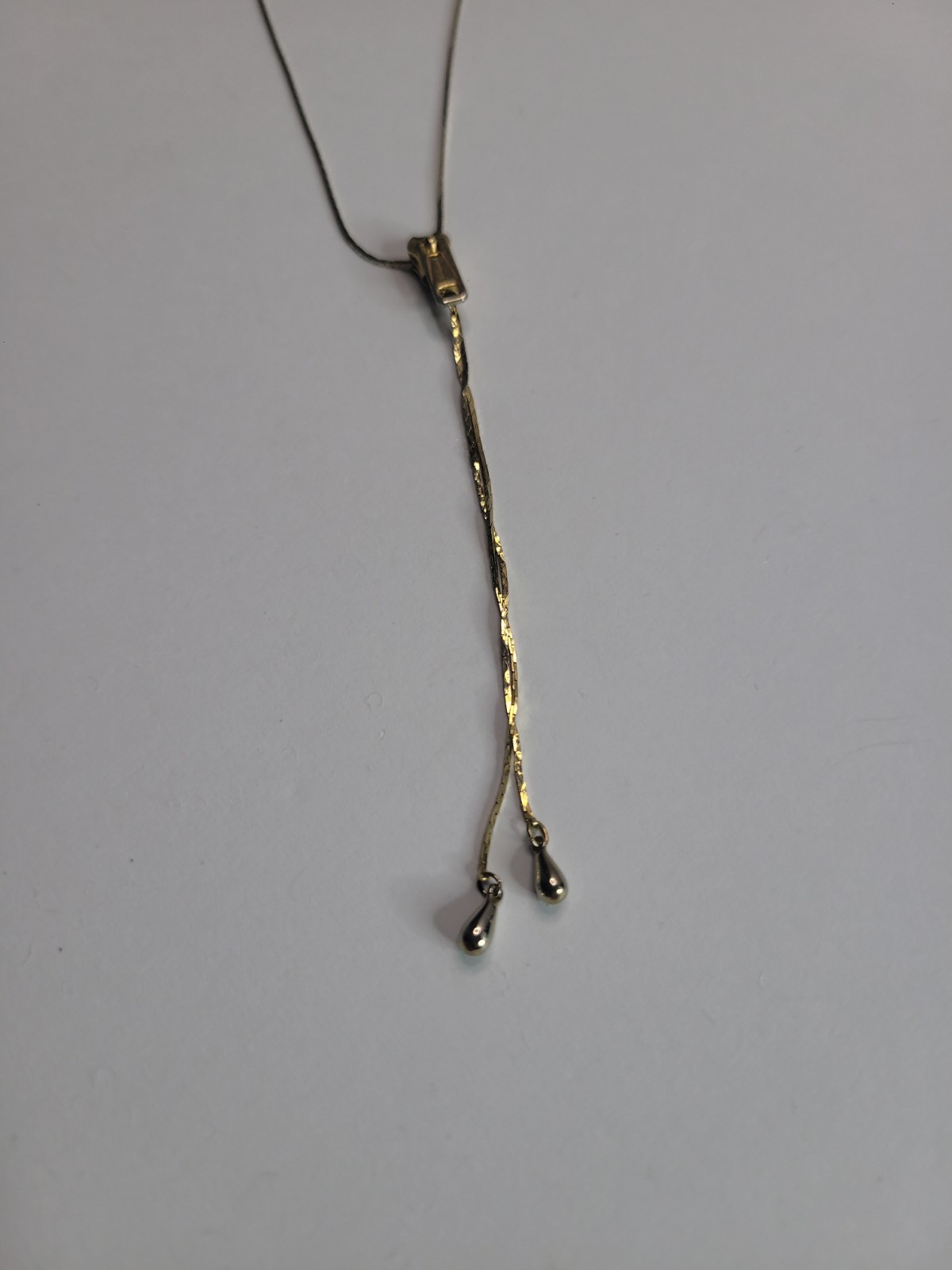 Gold Tone Adjustable Bolo Slider Necklace Teardrop Dangle Lariat Y Necklace