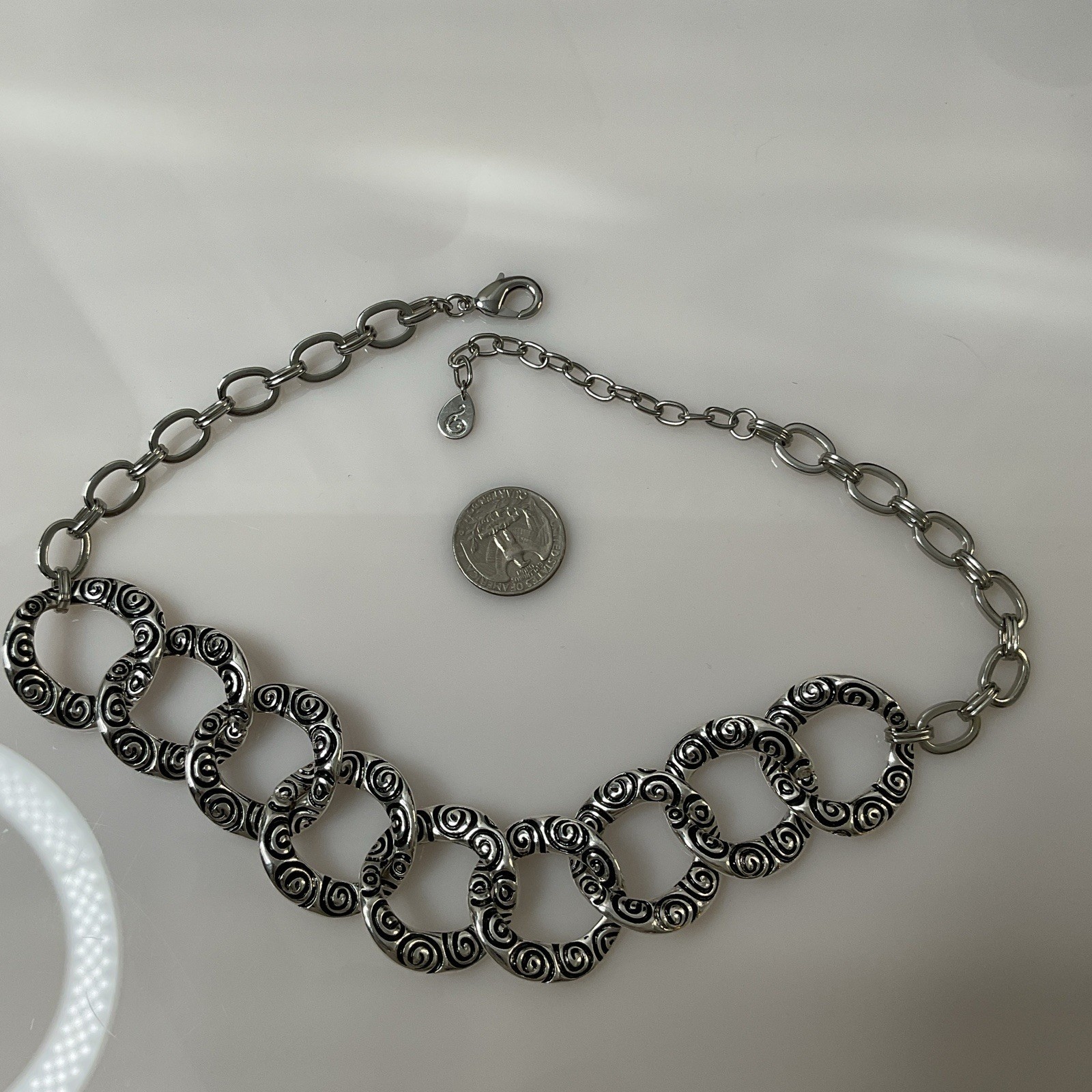 Scroll By Dillard’s Silver Tone Necklace Nickel Free Adjustable Statement Chunky