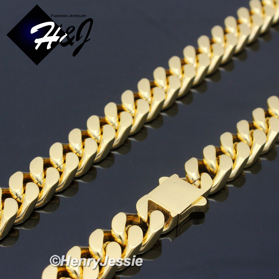 16″-40″MEN Stainless Steel 12mm Gold Plated Miami Cuban Curb Chain Necklace*N166