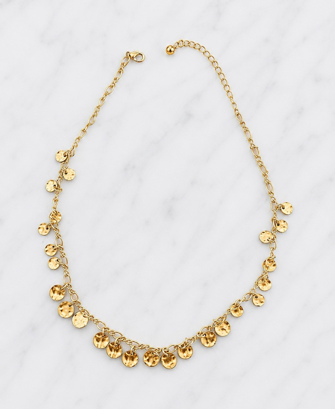 Vintage Gold Tone Hammered Coin Disc Charm Necklace Boho Festival Adjustable