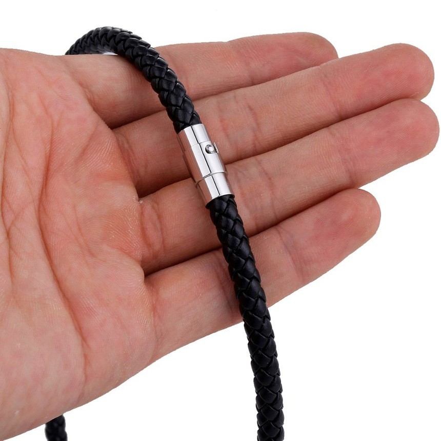 Hand-Woven Faux Leather Rope Bare Chain, Metal Push Lock, 45-90cm