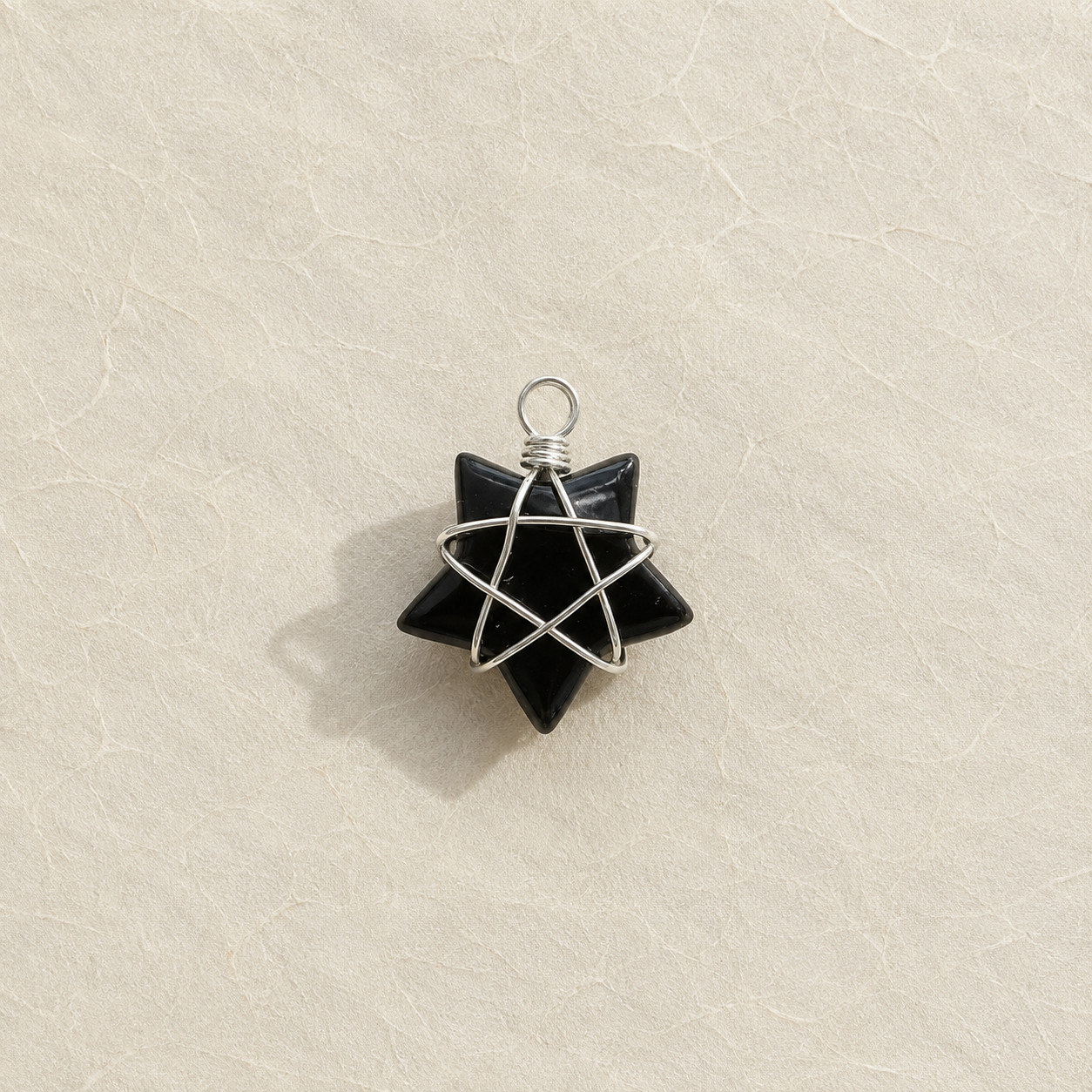 Natural Black Obsidian Star Pendant | Silver Wire DIY | Protection & Power