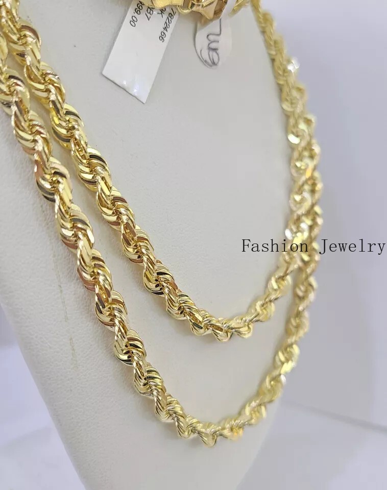 Solid 10K Yellow Gold 6mm Rope Chain Necklace 20 22 24 26 28 Inch Real Gold