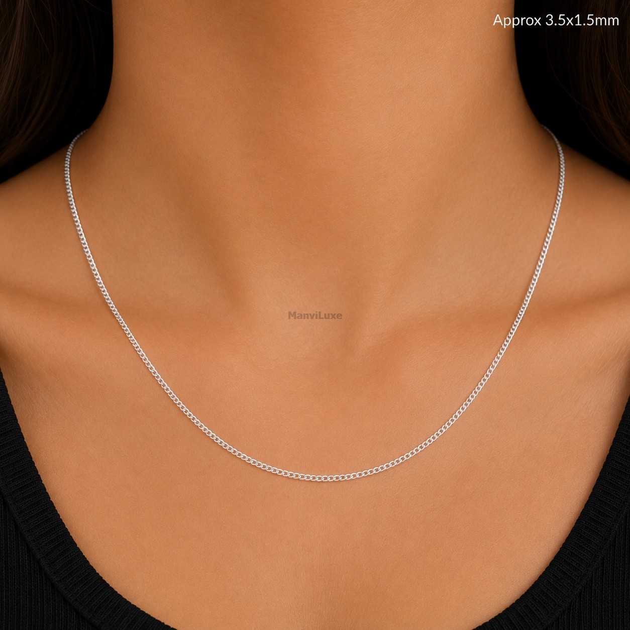 20″ Premium Silver Bonded Curb Chain Necklace for Men &Women, Lightweight Chain