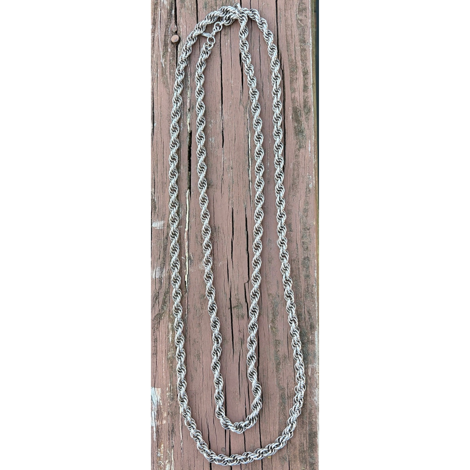 Vintage MONET 60″ Heavy Braided Chain Chunky Silver Tone Rope Necklace