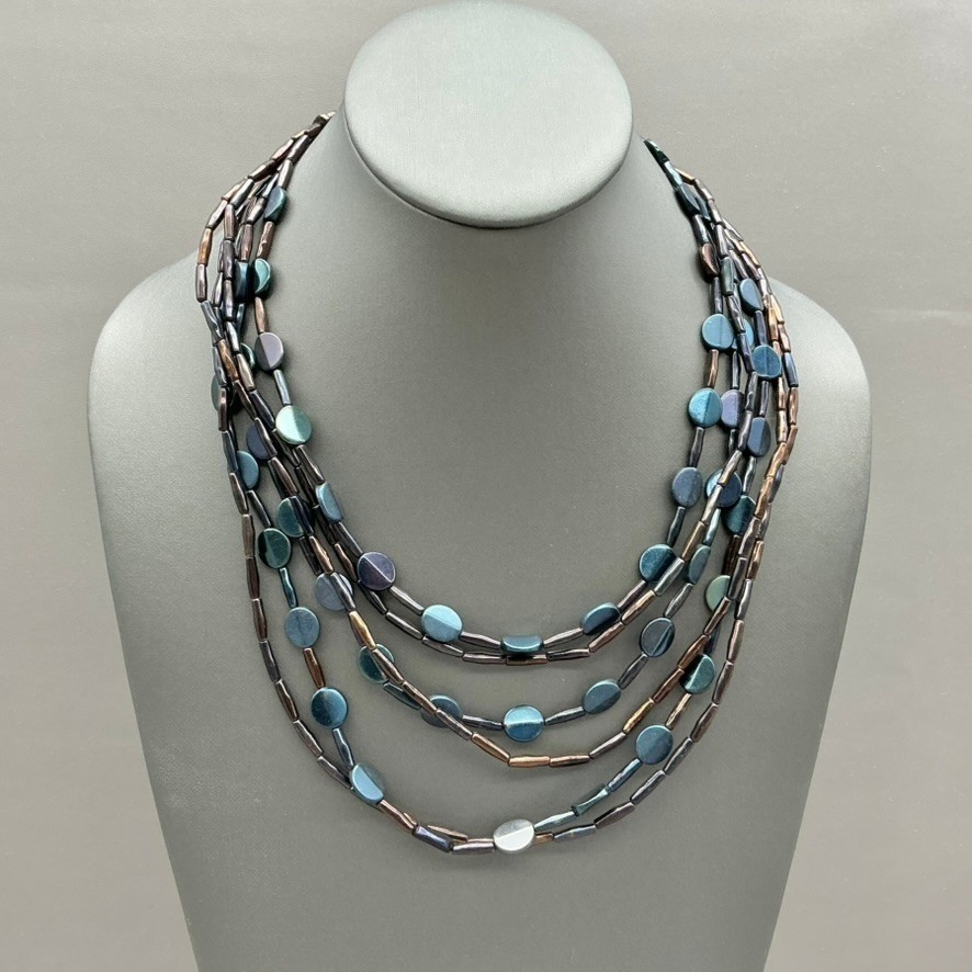 Chico’s Necklace Womens Blue Multi-Strand Beaded Layered Statement 20-22 Inches