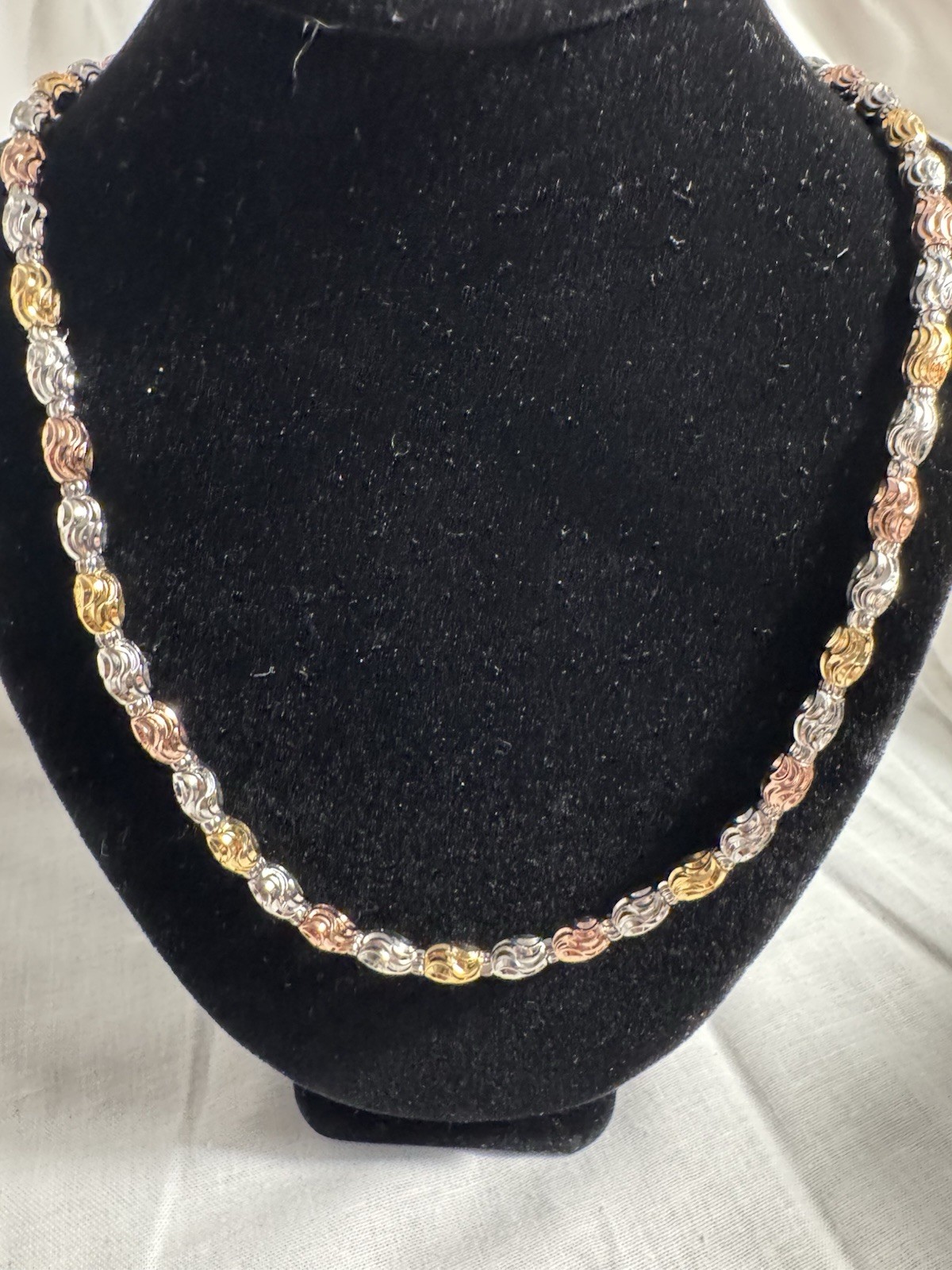 Tri-Tone Mixed Metals Rope Chain Necklace Lobster Closure 18in No Stone