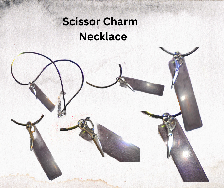 Handmade Scissor Resin Pendant Necklace Silver Charm Black Cord 18″ Stylist Gift