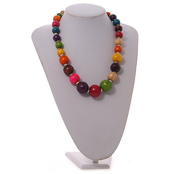 Multicoloured Graduated Wood Bead Necklace – 48cm L/ 4cm Ext