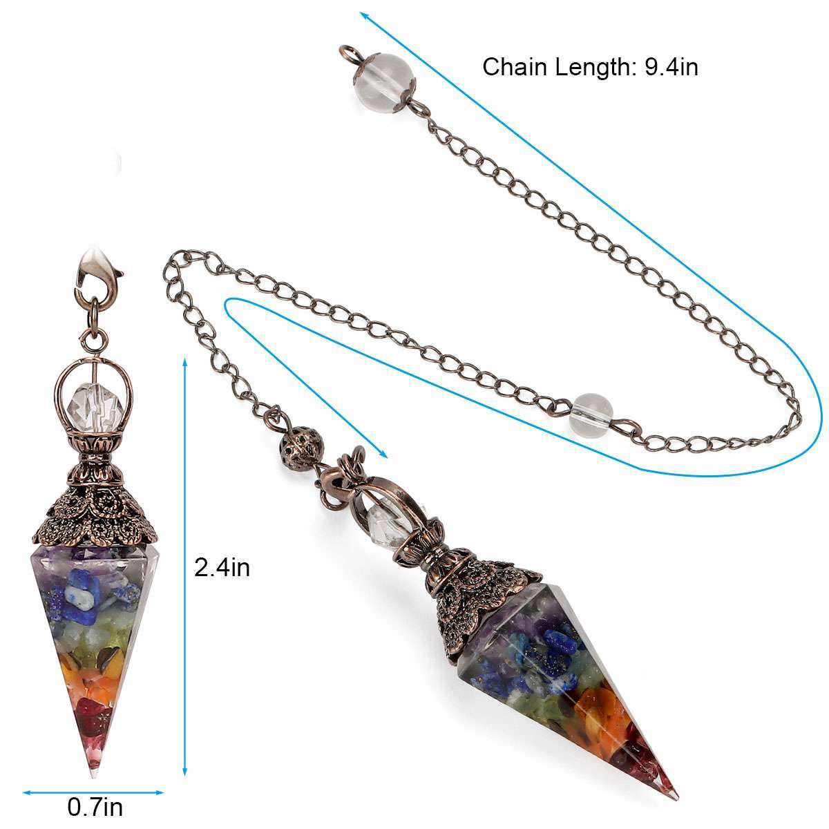 Natural Quartz Pendulum Healing Chips Stone Reiki Crystal Chakra Chain Pendant