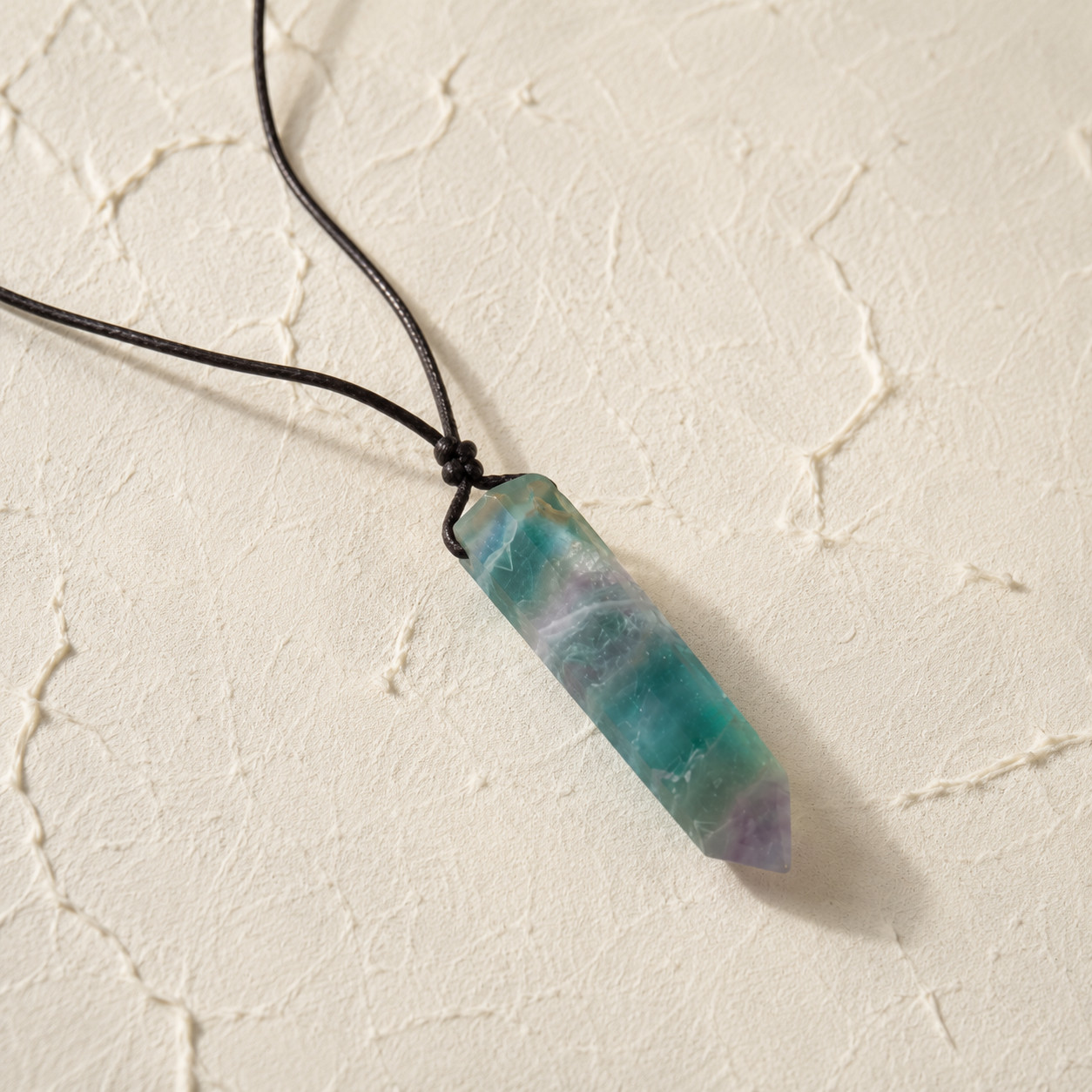 Natural Fluorite Pendant | Adjustable Waxed Cord | Clarity & Magic | Boho