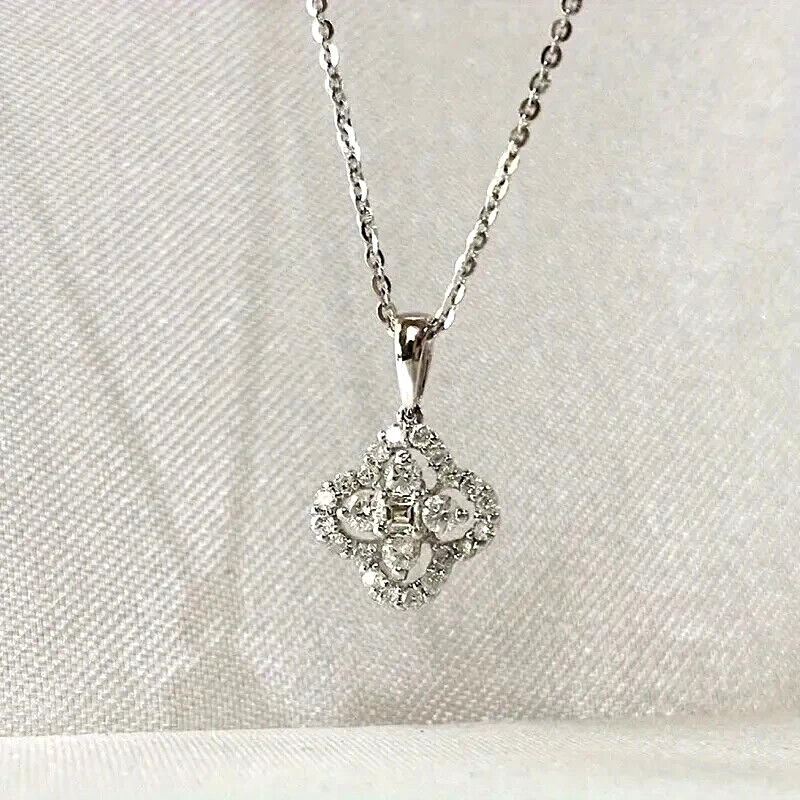 Simple Design Four Leaf Clover Crystal Pendant Necklace Silver Plated Trendy New