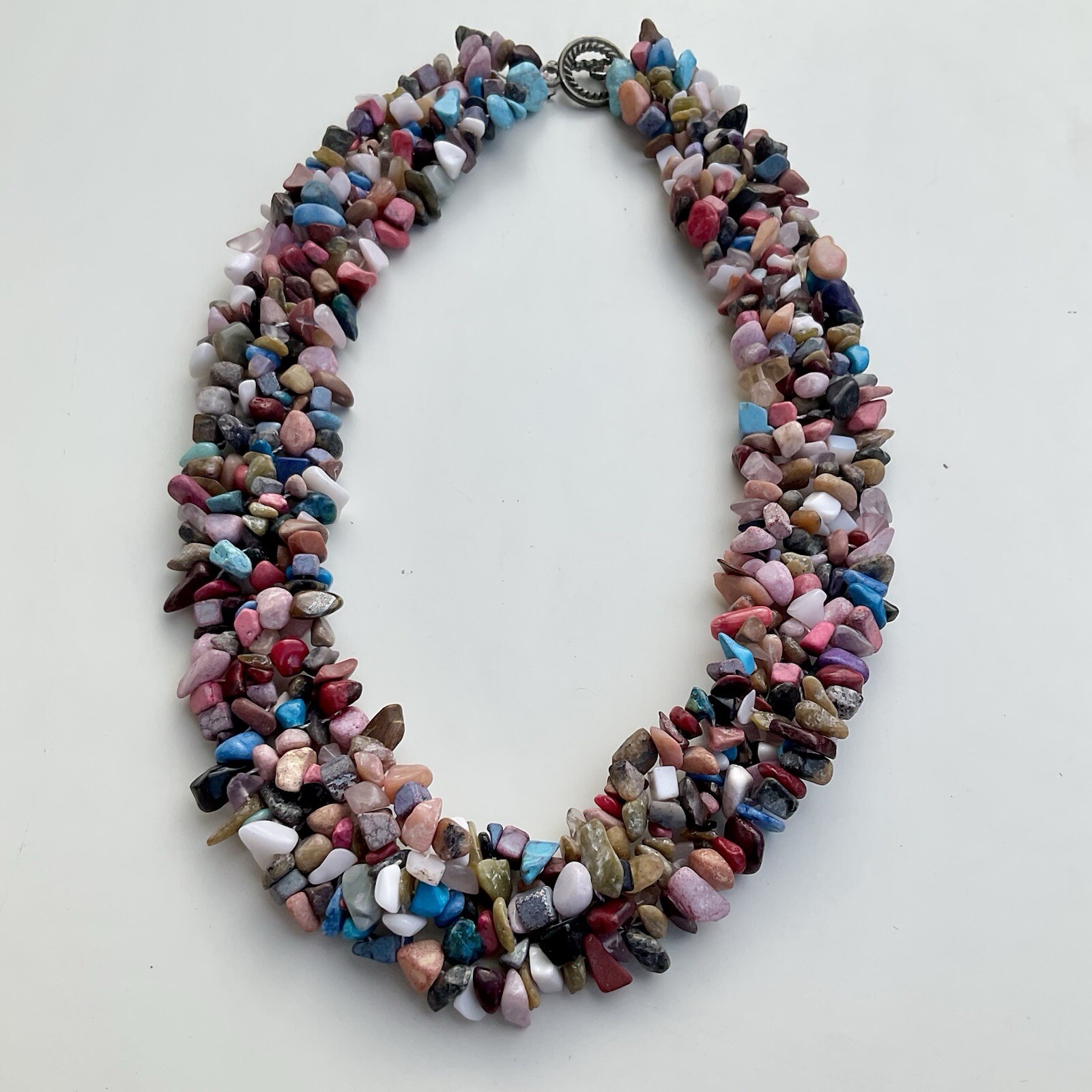 Handcrafted Multicolor Chipped Gemstone Collar Statement Necklace, 17 Inches