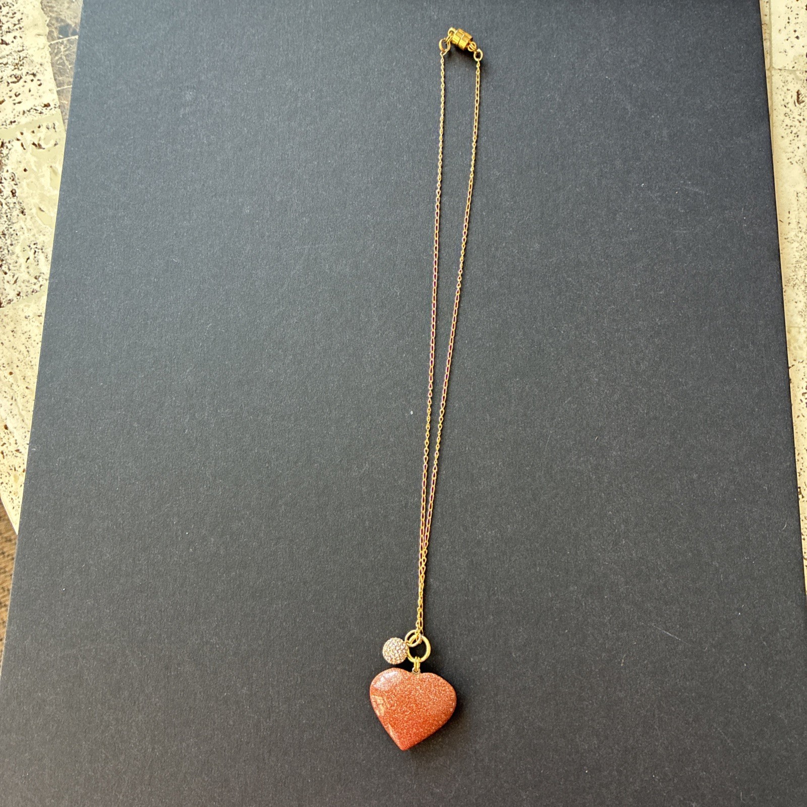 Goldstone W/rhinestones Ball On an 18” Gold Plated With Magnetic Closure