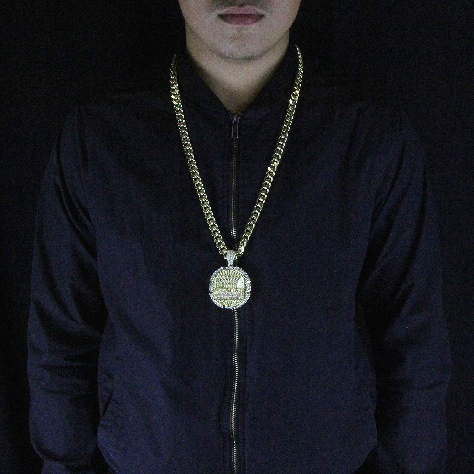 Hip Hop 14k Gold Plated Last Supper Pendant Cubic Zirconia 24″ Cuban Link Chain
