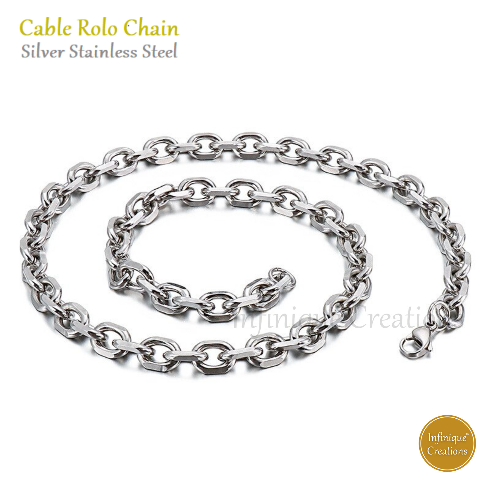 Stainless Steel Silver Cable Rolo Link Chain Necklace Men Women 1.5mm-8mm 7-38″