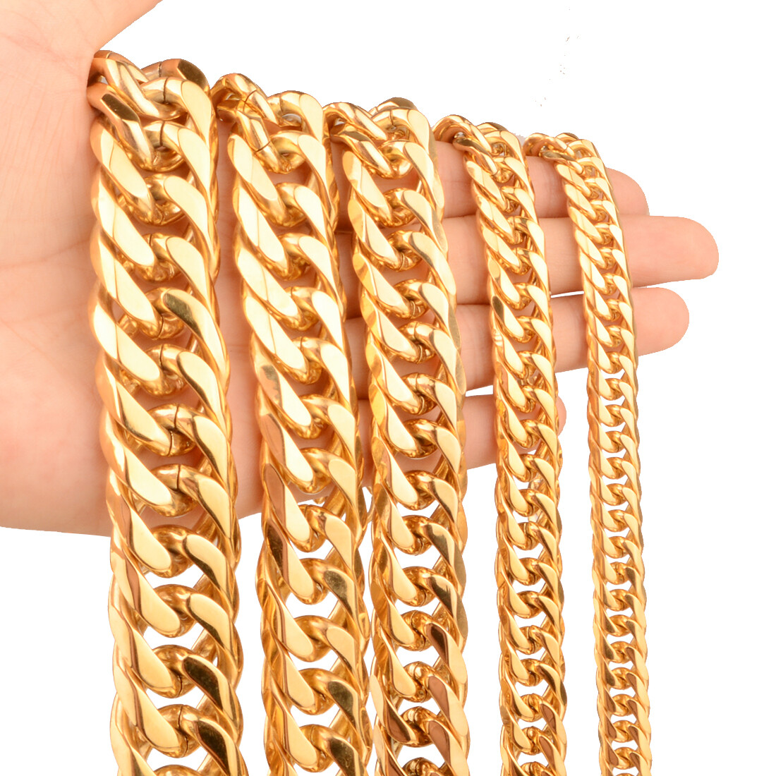 9mm-21mm Fashion 18K Gold Plated Stainless Steel MENS Curb Cuban Chain Necklace