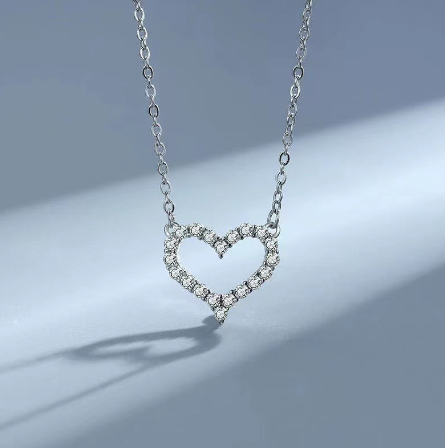 Women Girl Fashion 925 Silver Plated Open Heart CZ Pendant Necklace Gift k14A