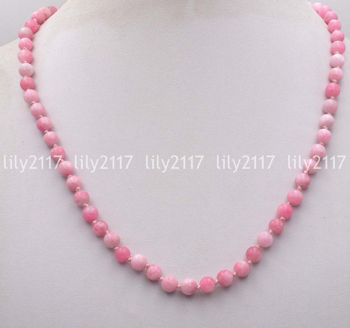 Beautiful Natural 6mm Pink Snowflake Jade Gemstone Round Beads Necklace 18″