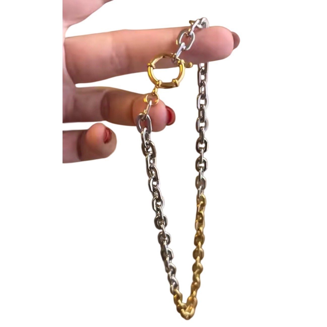 Two Tone Chunky Chain Link Necklace Gold Silver Mixed Metal Sailor Clasp Choker