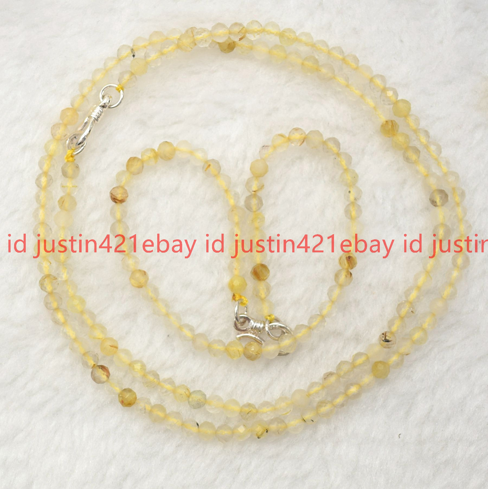 Natural 3mm Faceted White Crystal Gems Round Necklace Bracelet Set Silver Clasp
