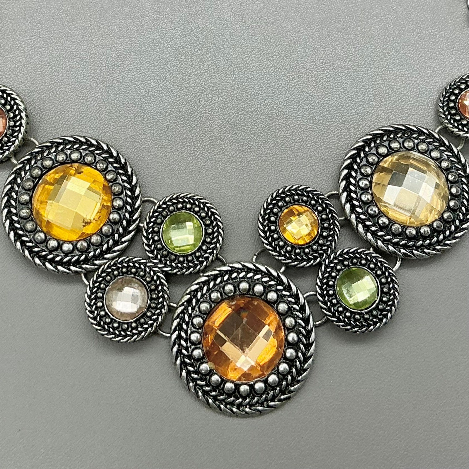 Premier Designs Necklace Multicolor Crystal Statement Bib Gold Tone 18-21″