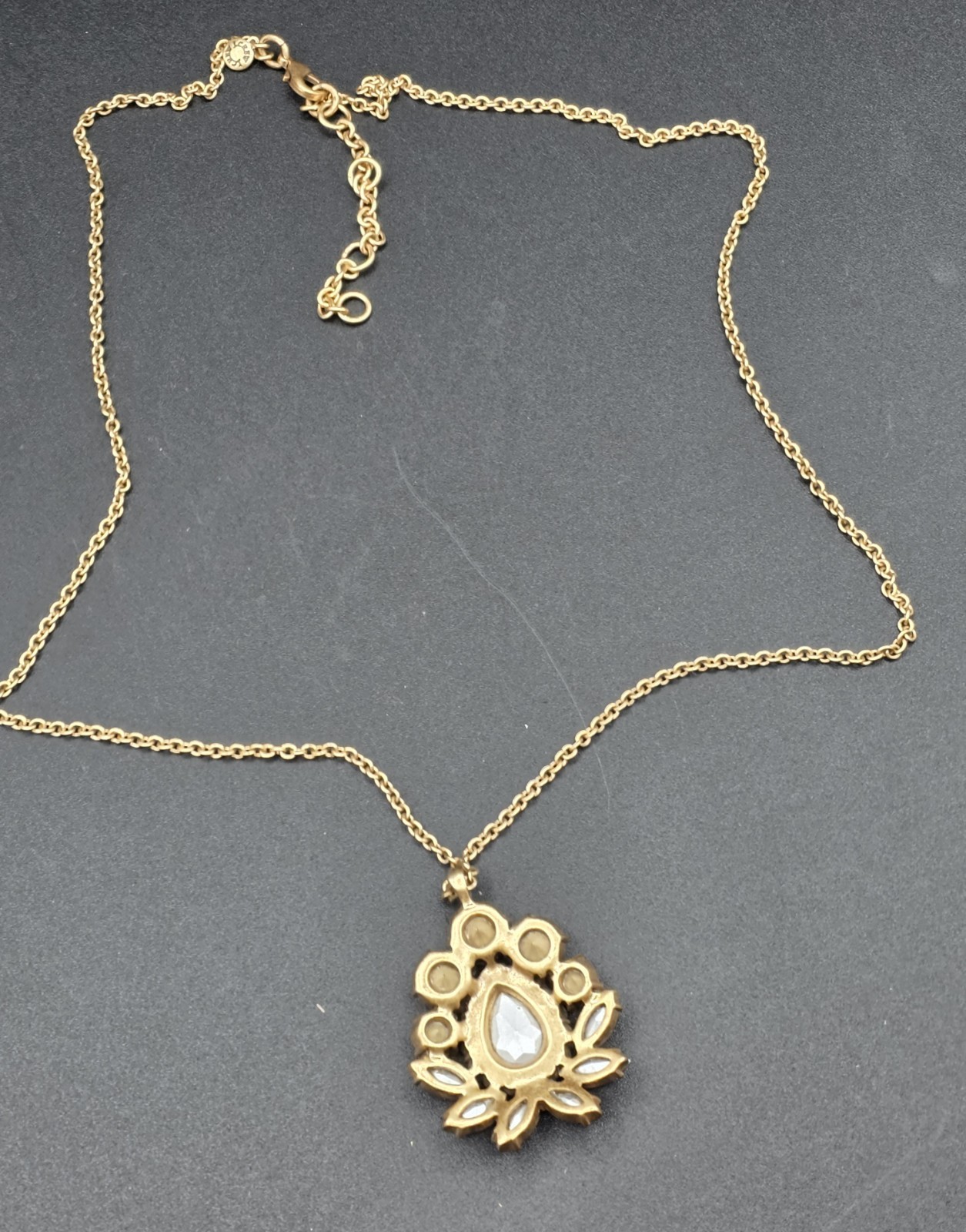 J. Crew Stamped Gold Tone Crystal Rhinestone Teardrop Pendant | Adjustable