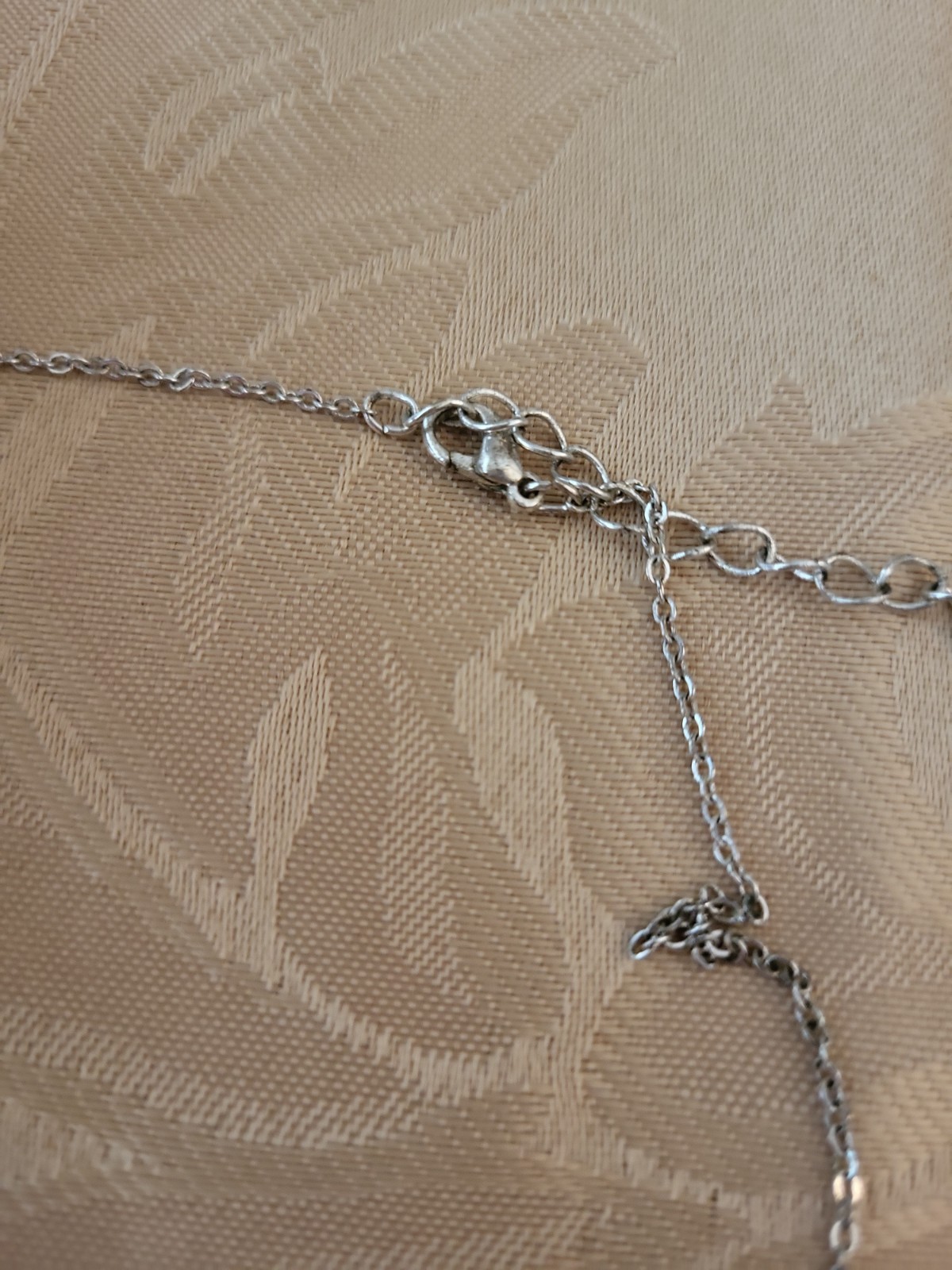 Cross Pendant With Iridescent Rhinestones, 16″, Silvertone, Good Condition