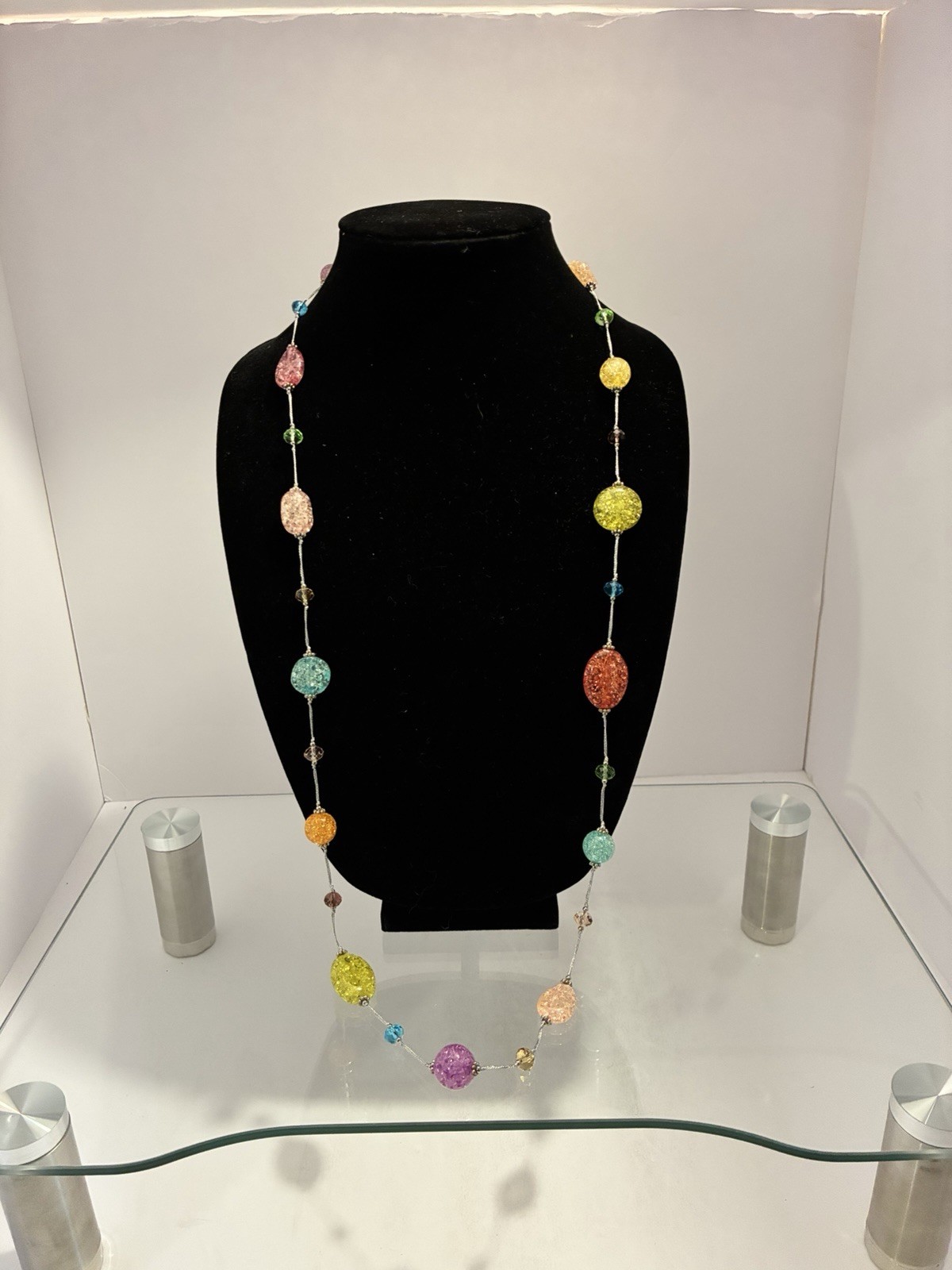 Premier Designs Multi Color Beaded Station Necklace Retired Rainbow Confetti PD