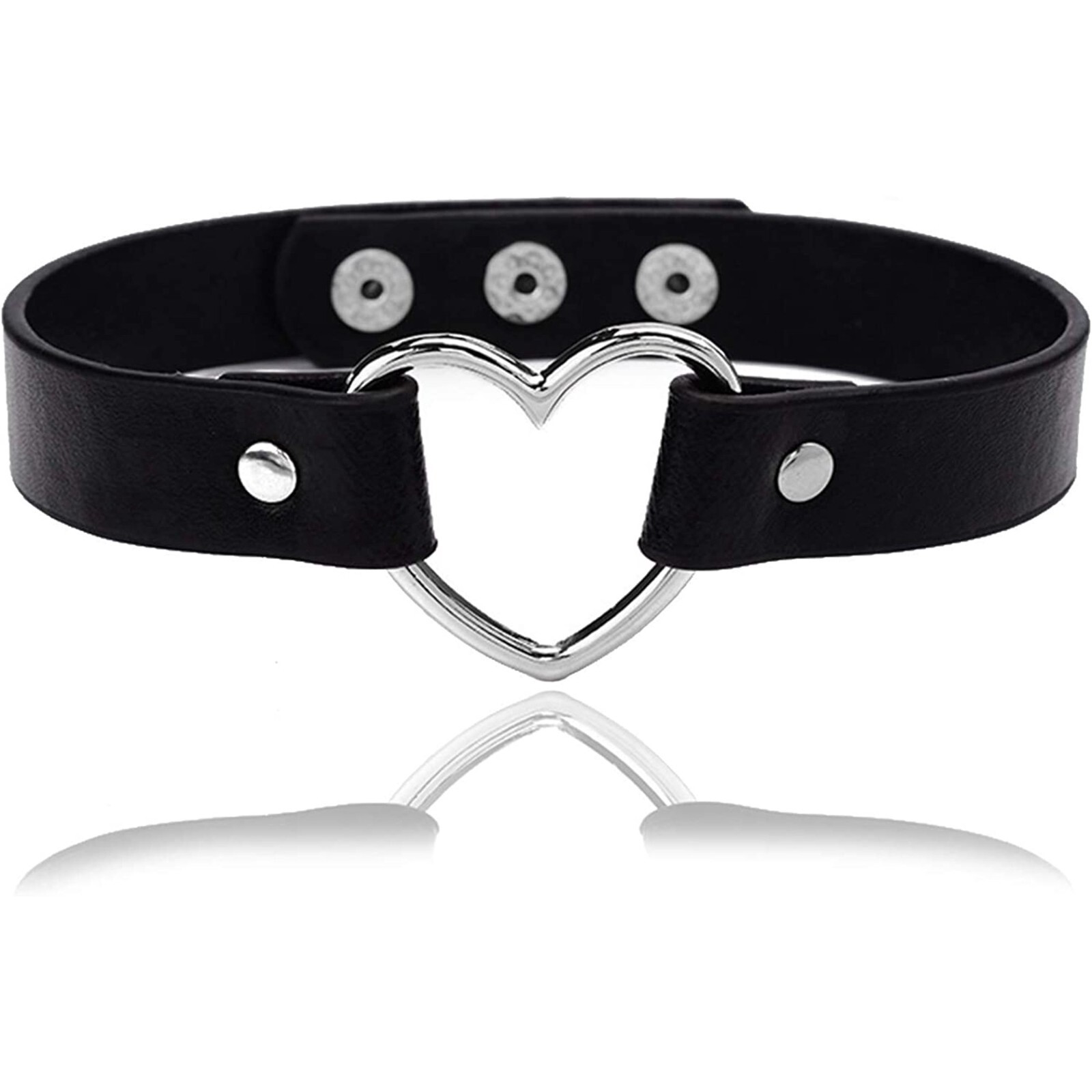 Leather Heart Choker Collar Punk Goth Adjustable Rivet Necklace Love O-Ring