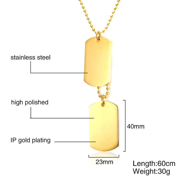 Fashion Double Dog Tag Pendant Women Men Necklace Link Stainless Steel Xmas Gift
