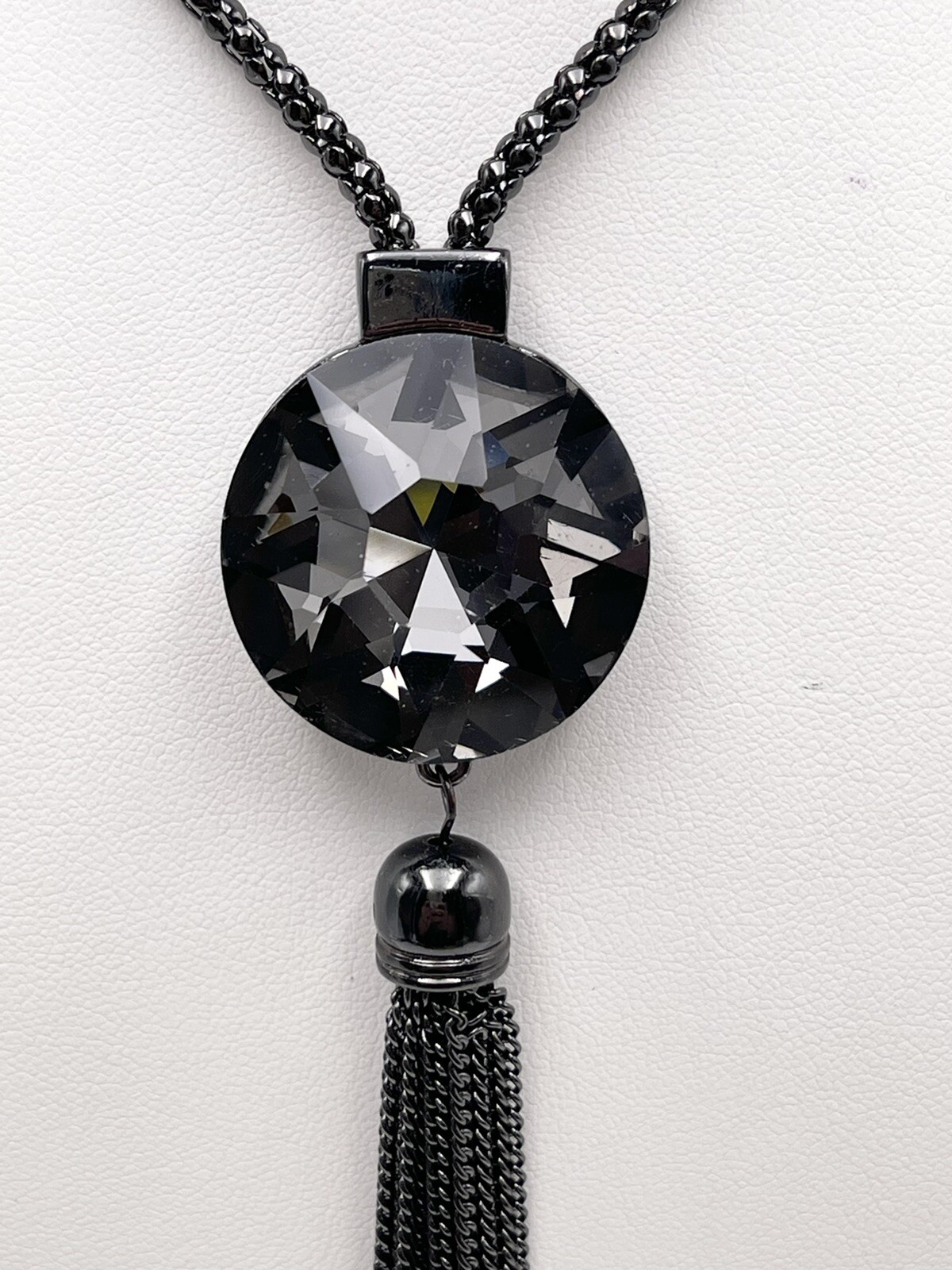 Necklace Cara NY Fashion Chain Tassels Glass Gunmetal Color 24” Chain