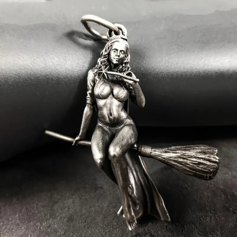 Broom Witch Necklace Jewelry Vintage-Silvery Magic Sexy Pendant