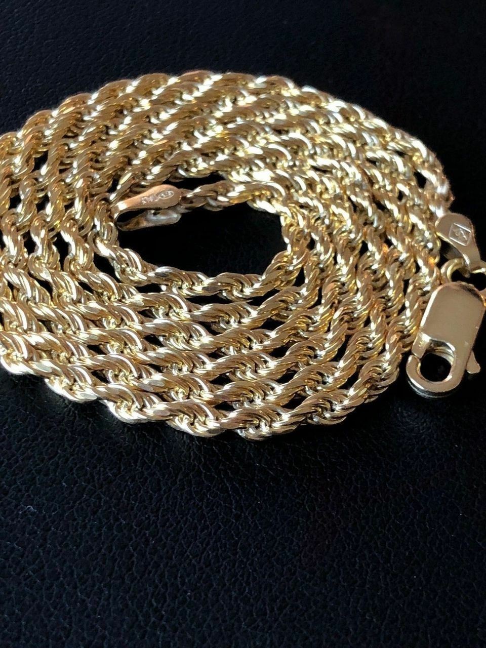 Rope Chain 14K Gold Plated Solid 925 Silver MADE IN ITALY Men’s Women’s 2.5mm