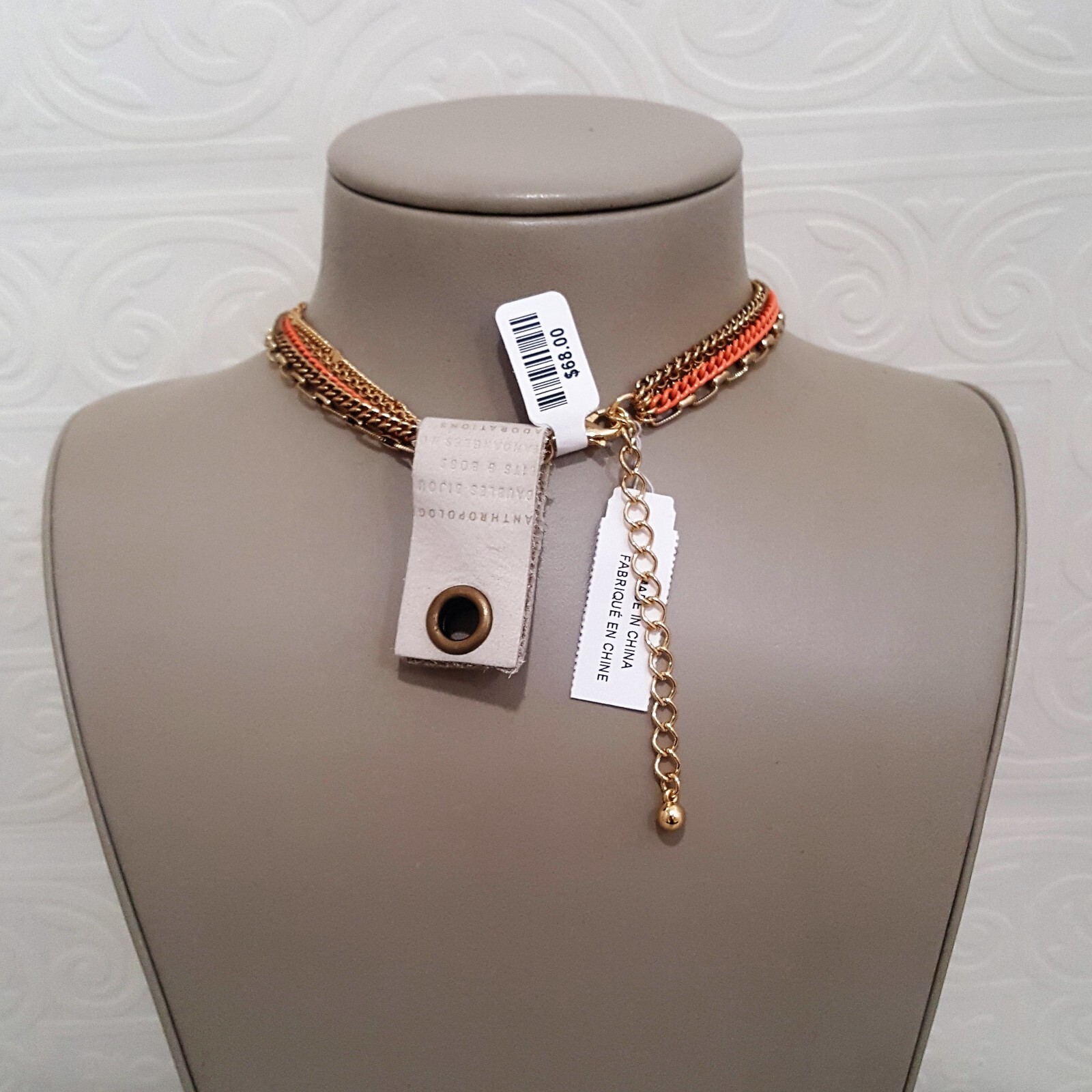 Anthropologie Women’s Statement Multi Layer Stone Gold Plated Orange Necklace