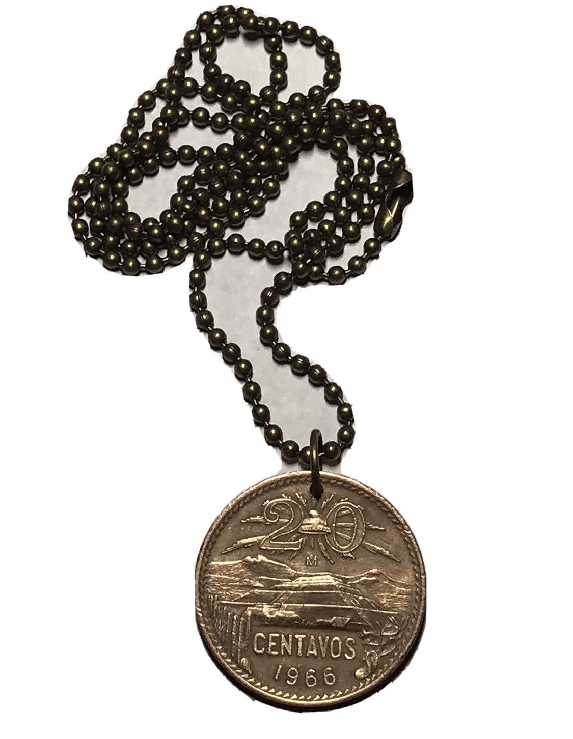 1966 Mexico Circulated Coin Pendant with 24″ Adjustable Ball Chain. Great Gift🎁
