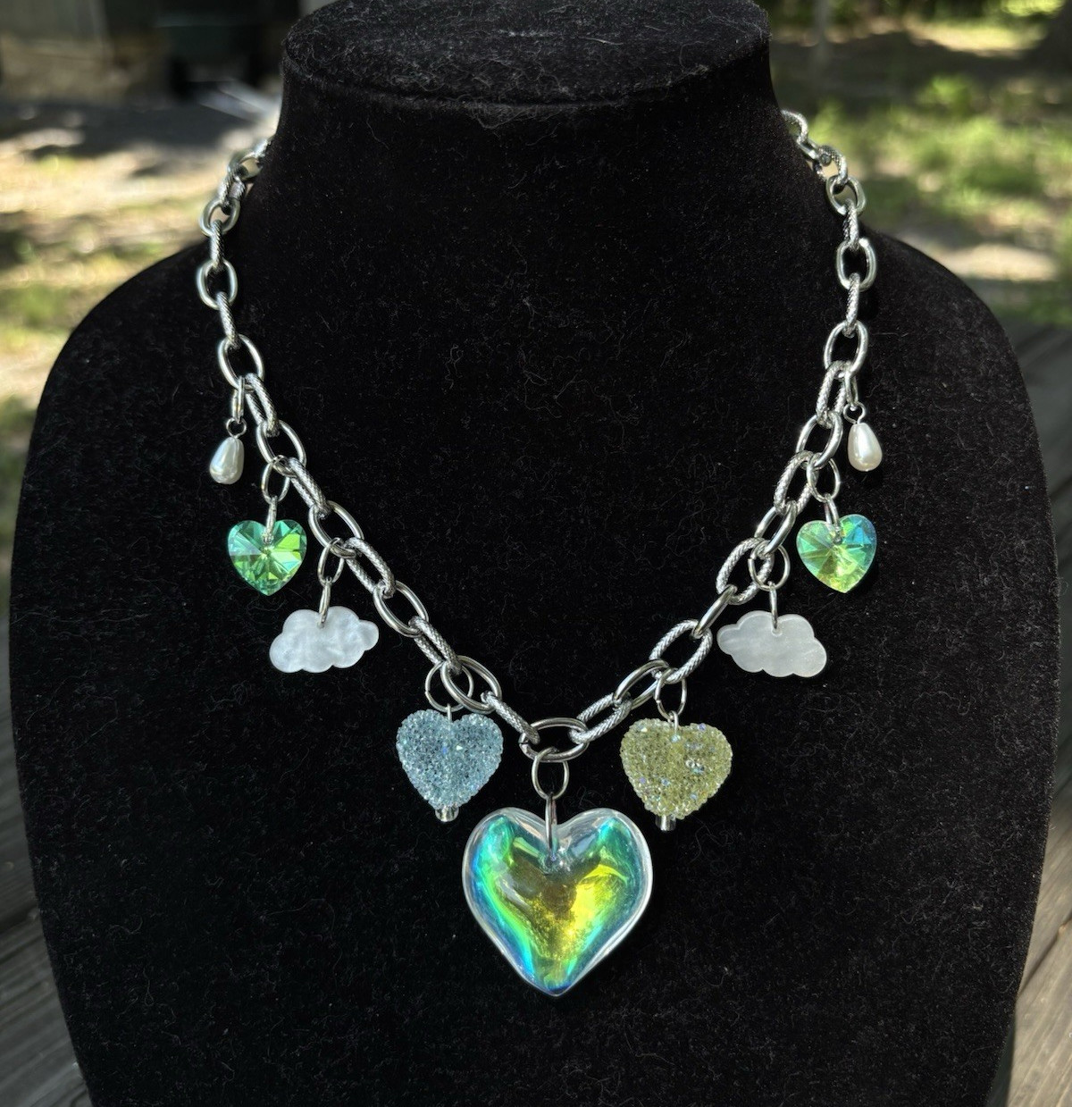 Handmade Green Heart Charm Necklace Stainless Steel Cottagecore Fairycore