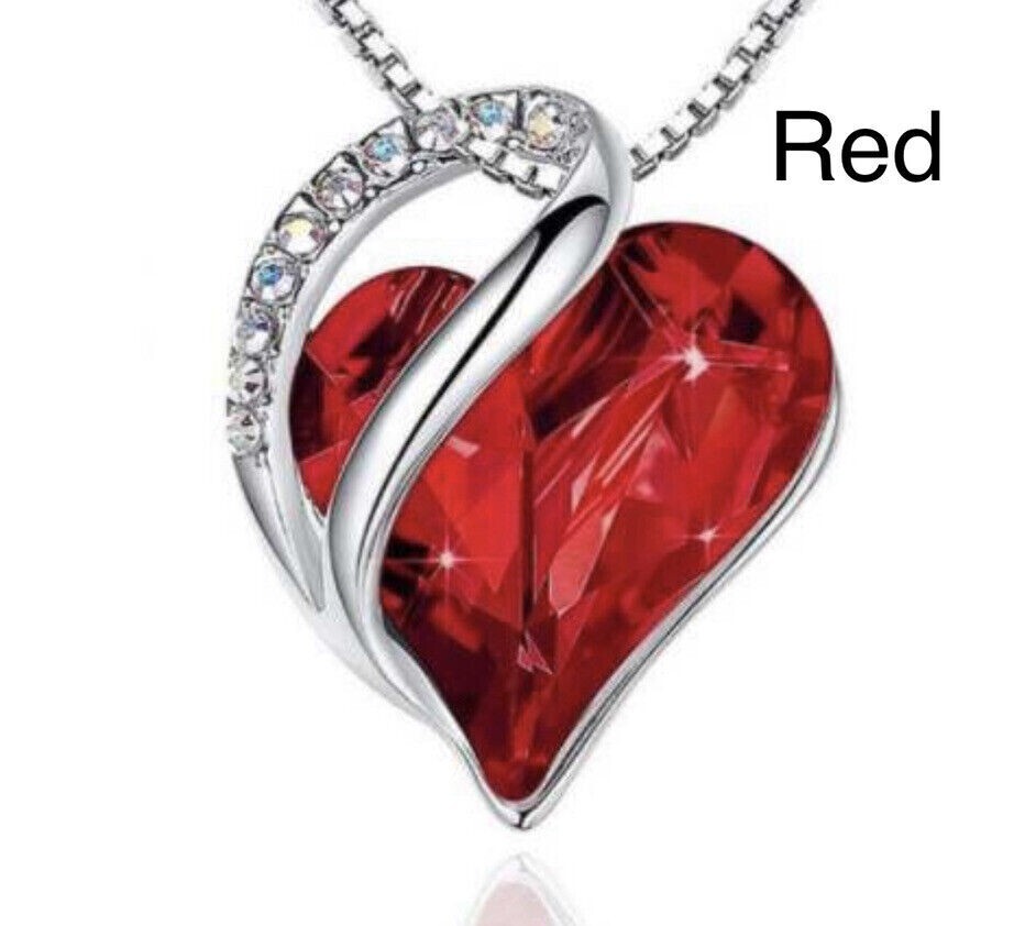 Birthstone Crystal Heart Shape Pendants Stainless Steel Necklace Women Girls