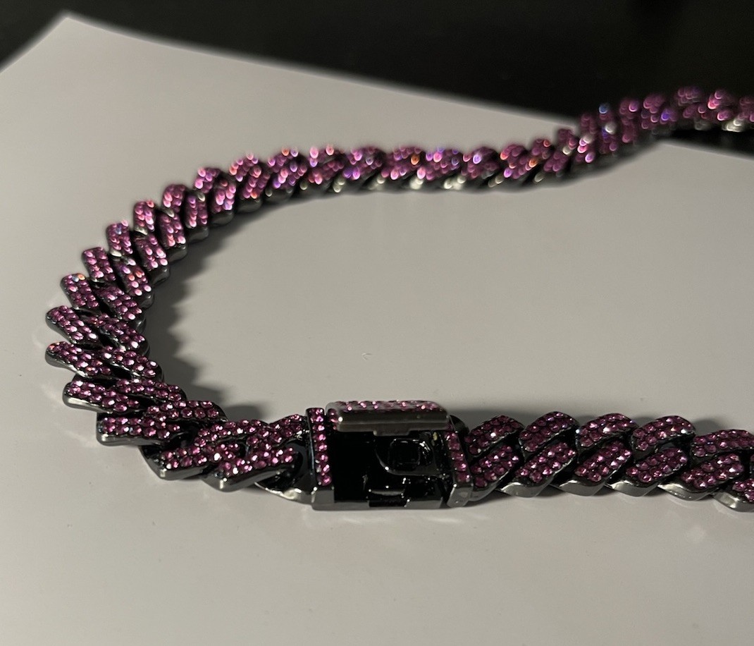 Miami Bling 🤑 Black Played Pink CZ’s Iced Out Cuban Link Necklace 18”
