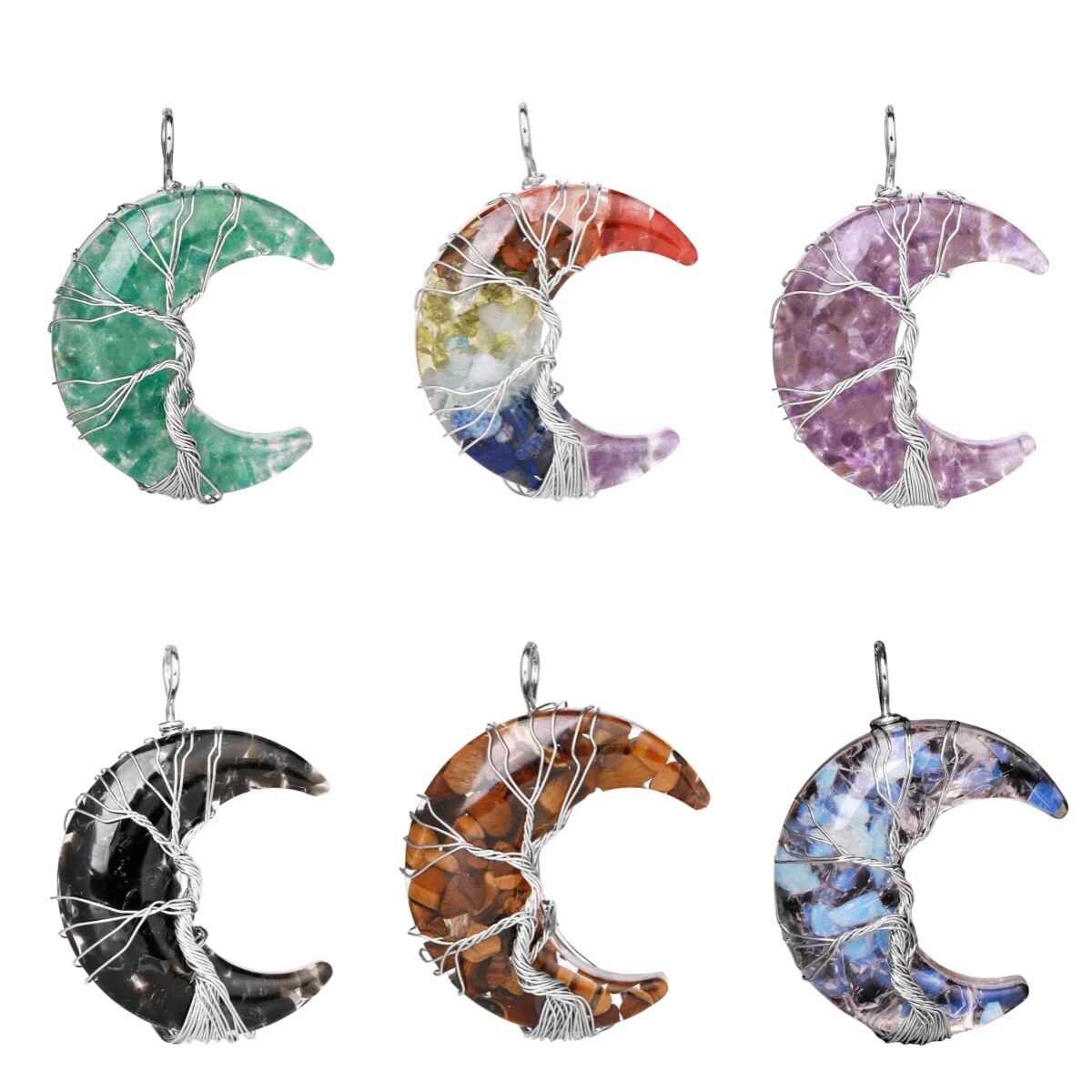 Fashion 7 Chakra Moon Pendant Energy Crystal Crescent Resin Gemstone Jewelry
