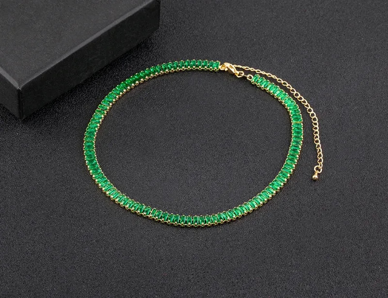 Classic Colorful Tennis Necklace Men and Women Rectangular Full Zircon.