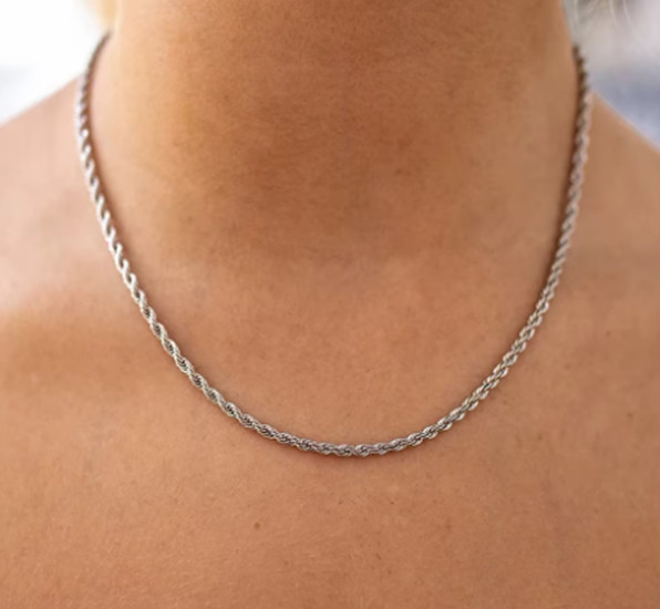 4mm Diamond Cut Solid 925 Sterling Silver Italian Rope Chain Men’s Necklace