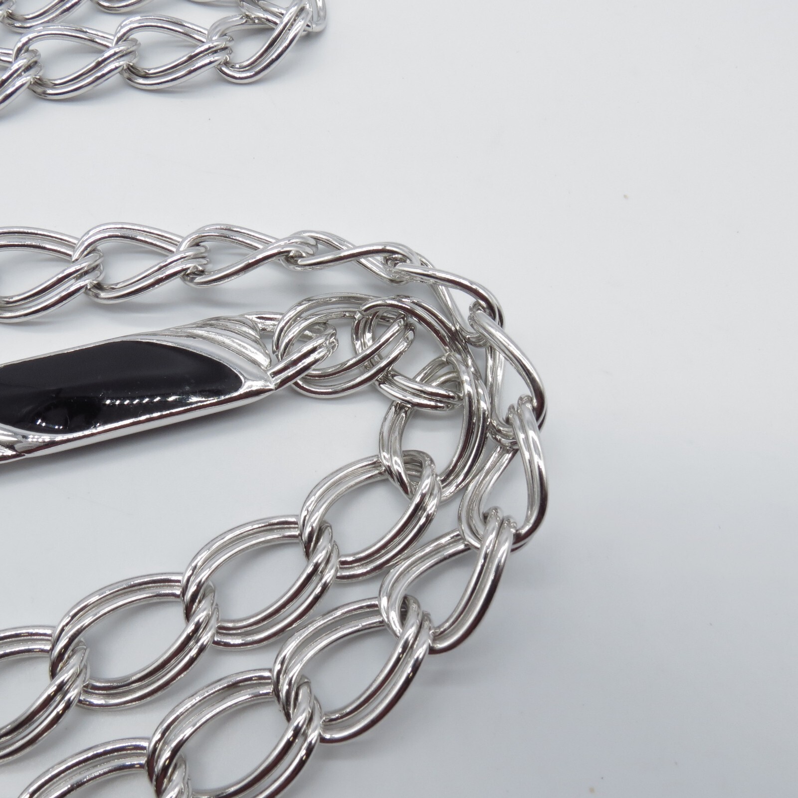 Double Curb Link Statement Chain Necklace Silver Tone No Clasp Hip Hop Rap 35″