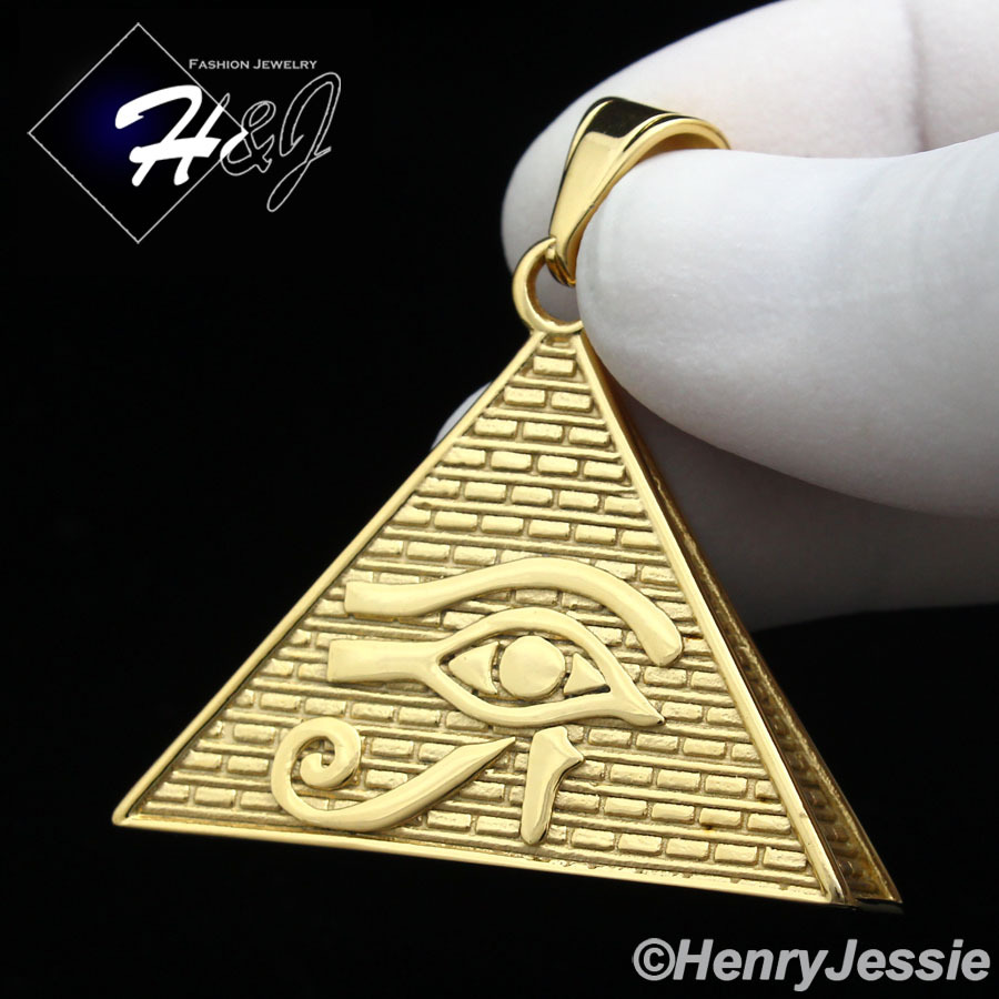 MEN’s Stainless Steel Gold Plated 3D Egyptian Pyramid Charm Pendant*GP89