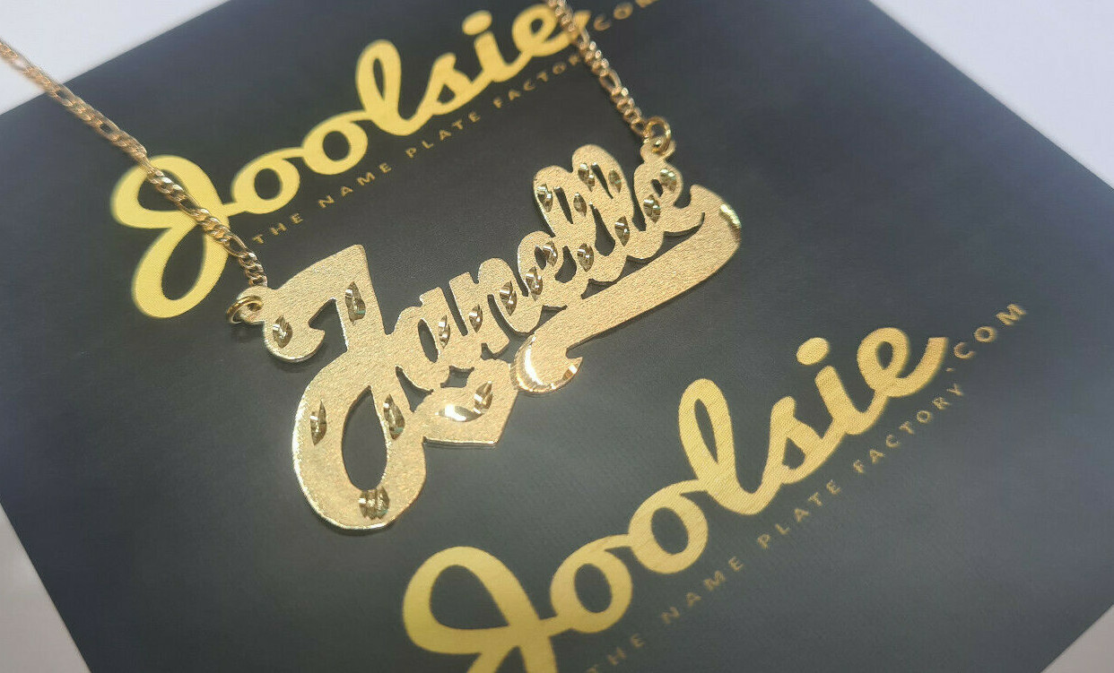 ITALIC 14K GOLD PLATED NAME PLATE W/CHAIN NECKLACE ANY NAME UP TO 9 LETTERS