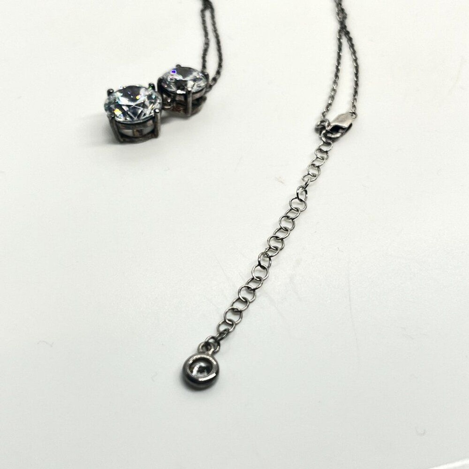 THAILAND CZ 925 STERLING SILVER DOUBLE SOLITAIRE NECKLACE DROP PENDANT DAINTY