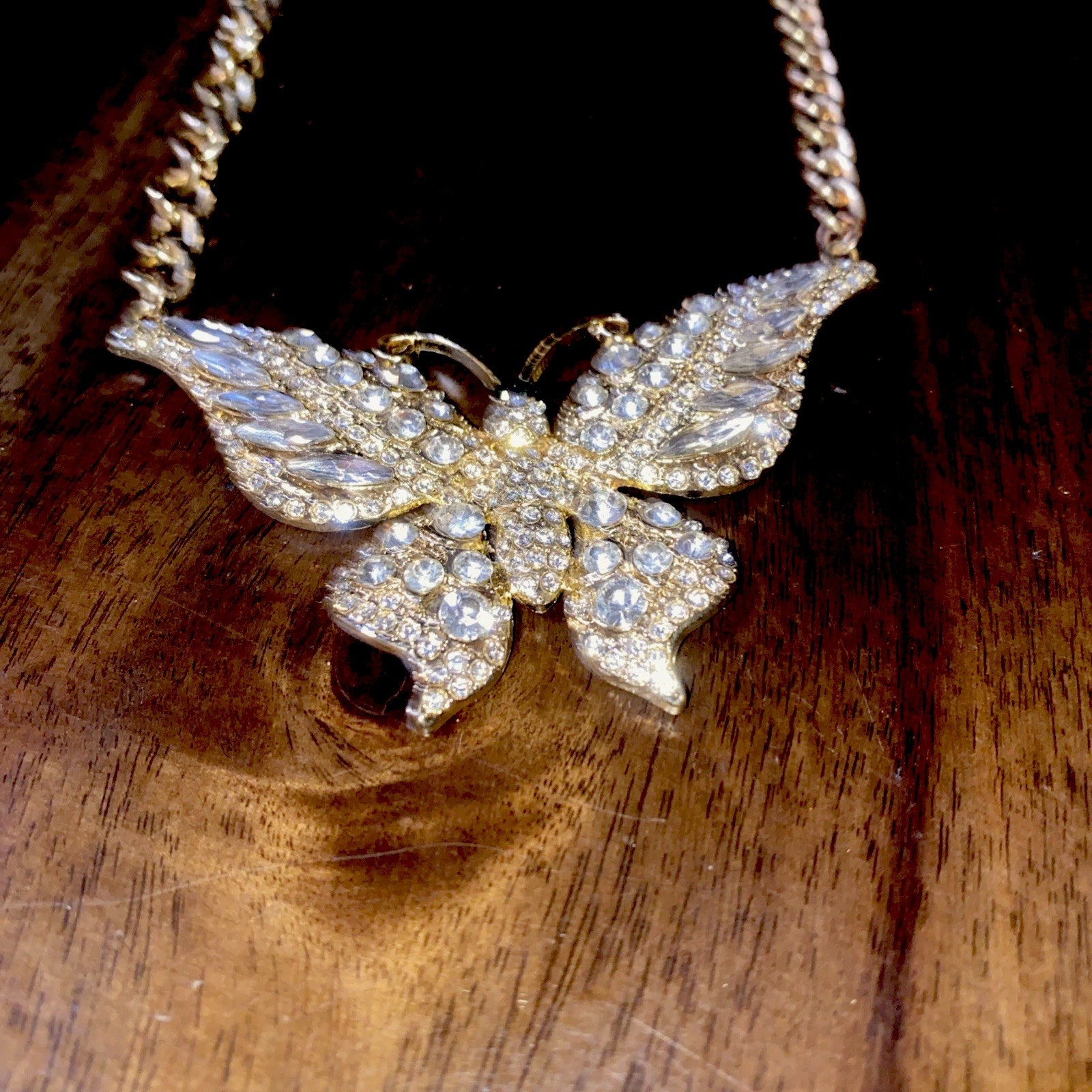 Butterfly STATEMENT Gold Toned Necklace 23 Inches With Butterfly 3.75