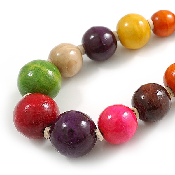 Multicoloured Graduated Wood Bead Necklace – 48cm L/ 4cm Ext